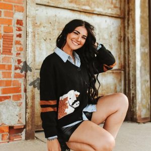Black Western Style Cardigan: Texas Cowgirl Highland Cow