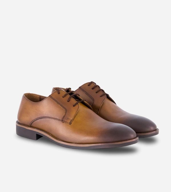 Brown Burnished Laceup Derby Shoes With Bella Tread