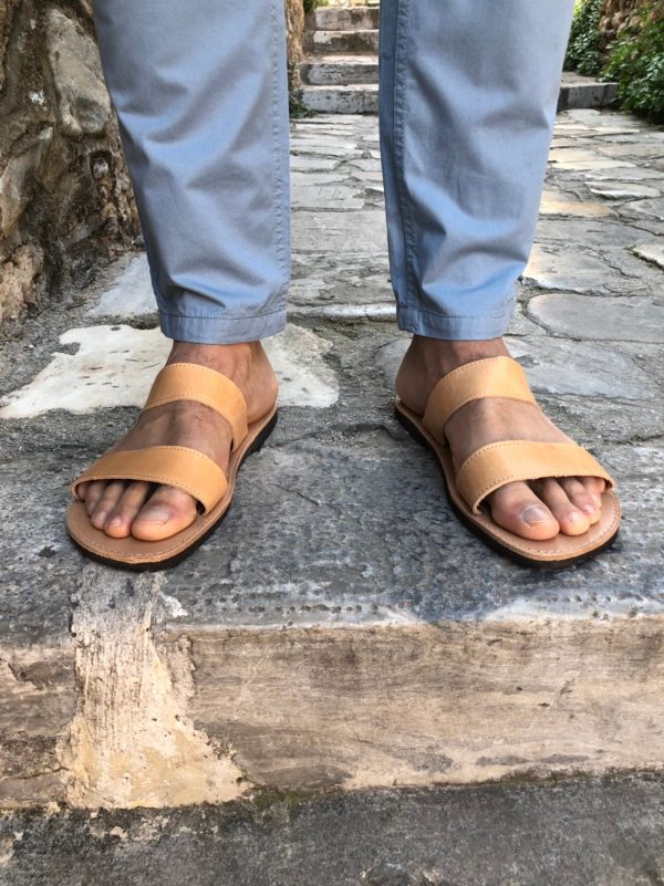 Mens Sandals Greek Leather Slide Summer Shoes Men