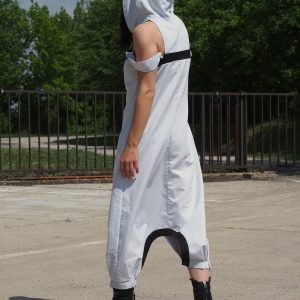 White Hooded Drop Crotch Dress Sleeveless Avant Garde