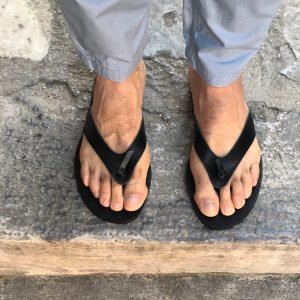 Mens Sandals Leather Flip Flops Handmade Black Summer