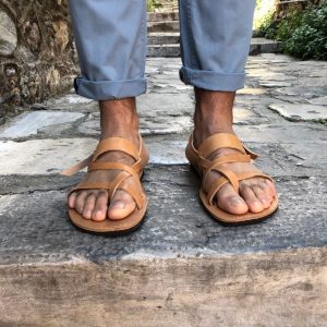 Handmade Leather Slingback Sandals Mens Greek Summer Shoes.