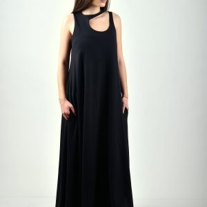 Long Summer Dress Women Maxi Black Loose Plus