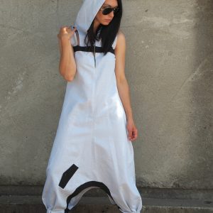 White Hooded Drop Crotch Dress Sleeveless Avant Garde