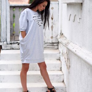 Women Oversize Dress Summer Midi Grey Casual Loose