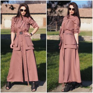Utility Style Belted Shirt Dress Long Button Down