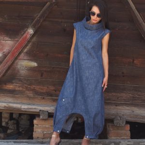 Women Maxi Summer Dress Long Denim Plus Size