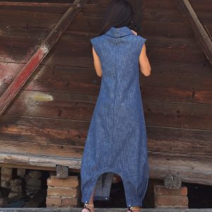 Women Maxi Summer Dress Long Denim Plus Size