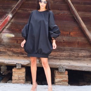 Women Oversize Dress Black Maxi Sleeve Extravagant Loose