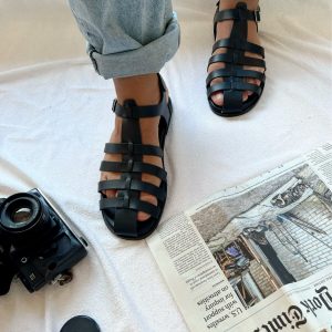 Mens Sandals Black Leather Gladiator Men Handmade Greek