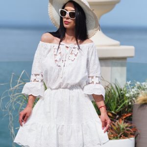 Boho White Off Shoulder Cotton Lace Dress Summer