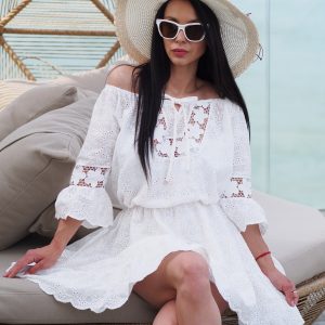 Boho White Off Shoulder Cotton Lace Dress Summer